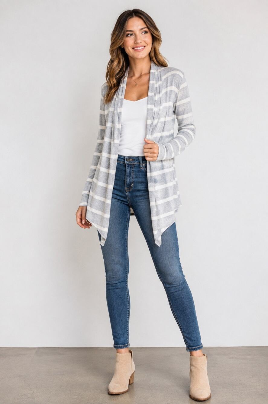 Splendid Gray & White Striped Open Front Cardigan Sweater Size Small